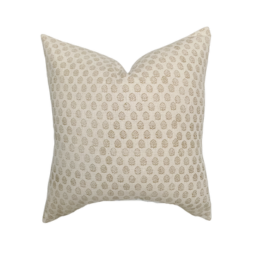Paige | Ivory Tan Floral Handblock Pillow Cover: 20x20