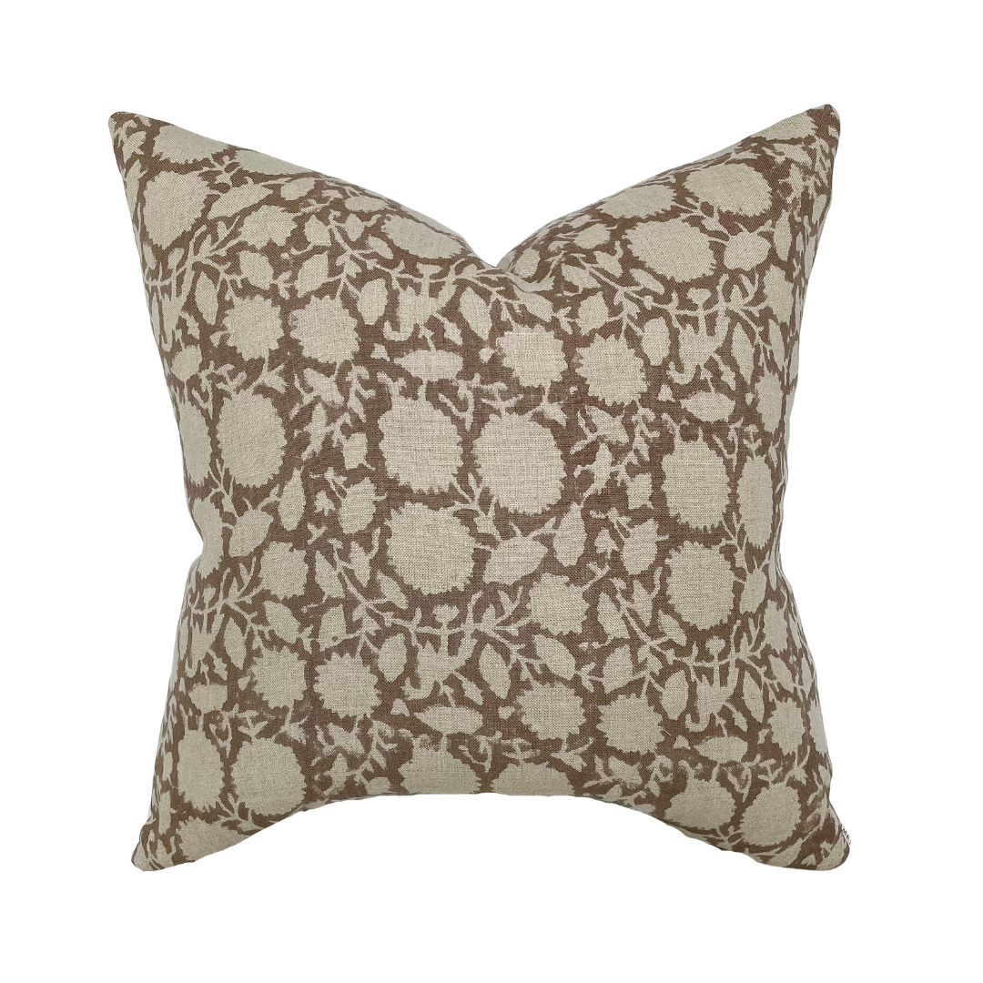 Madison | Dark Rose Floral Handblock Pillow Cover: 20x20