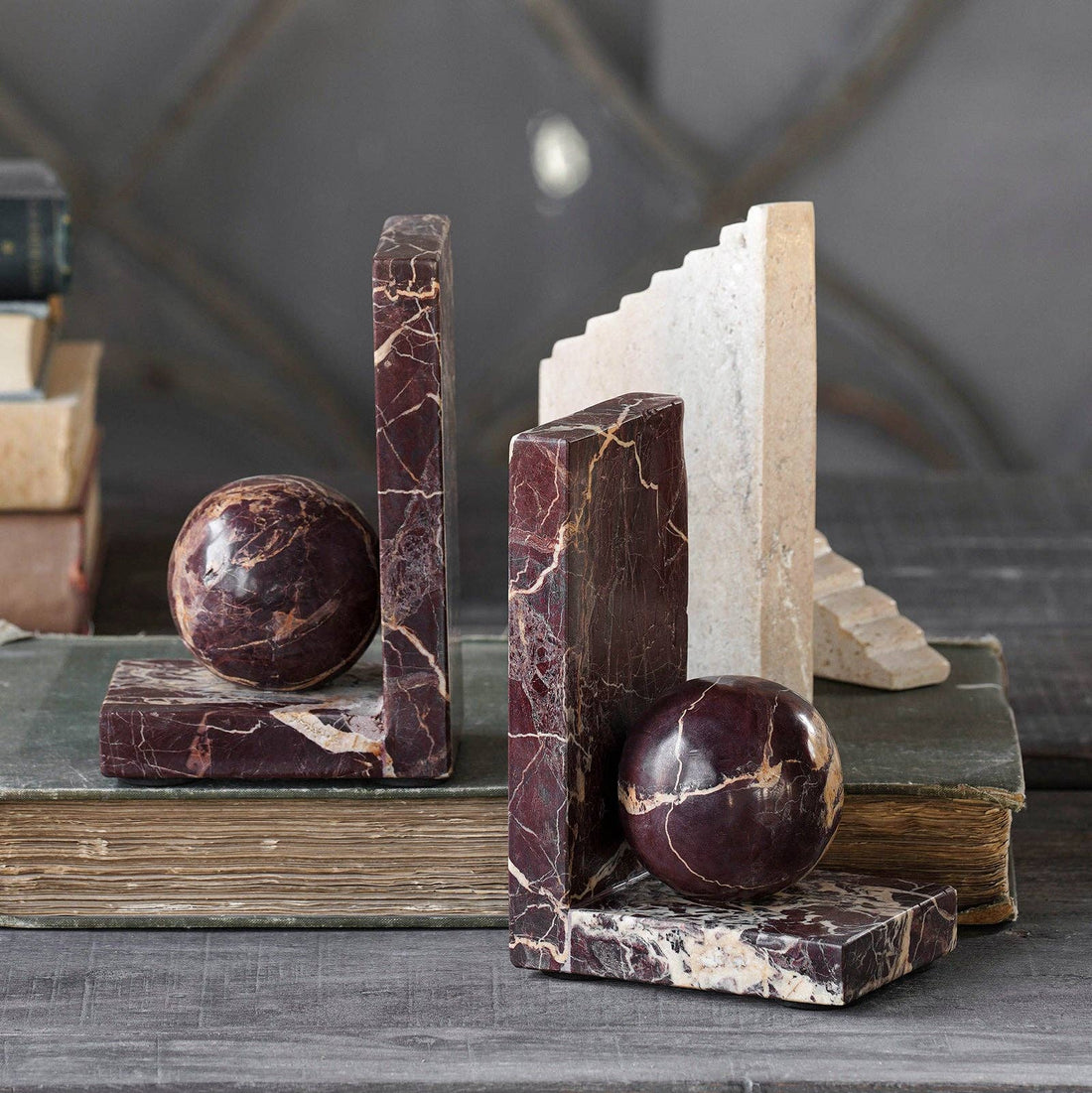 Rosso Levanto Sphere Bookend, Pair