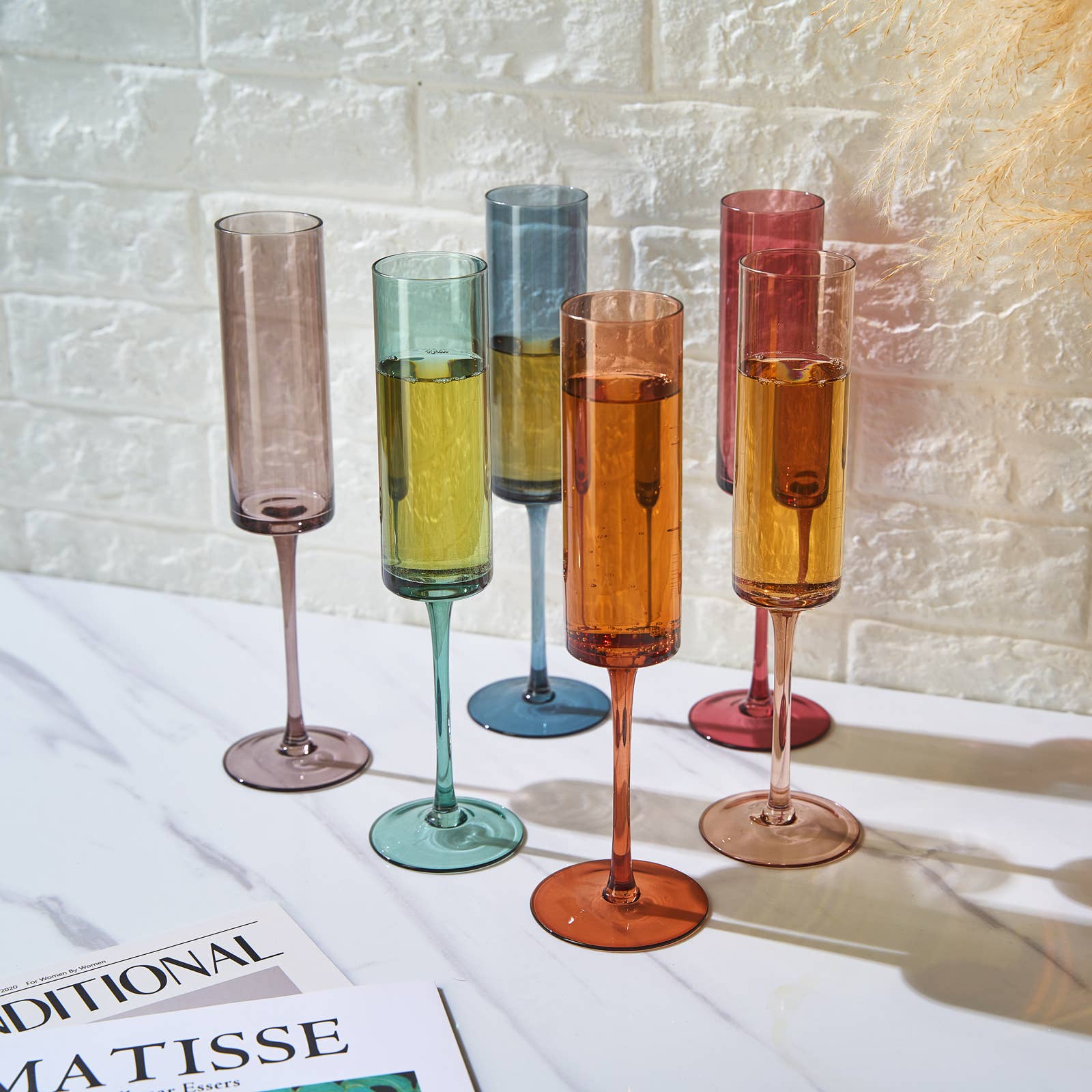 Muted Rainbow Champagne - Set of 6