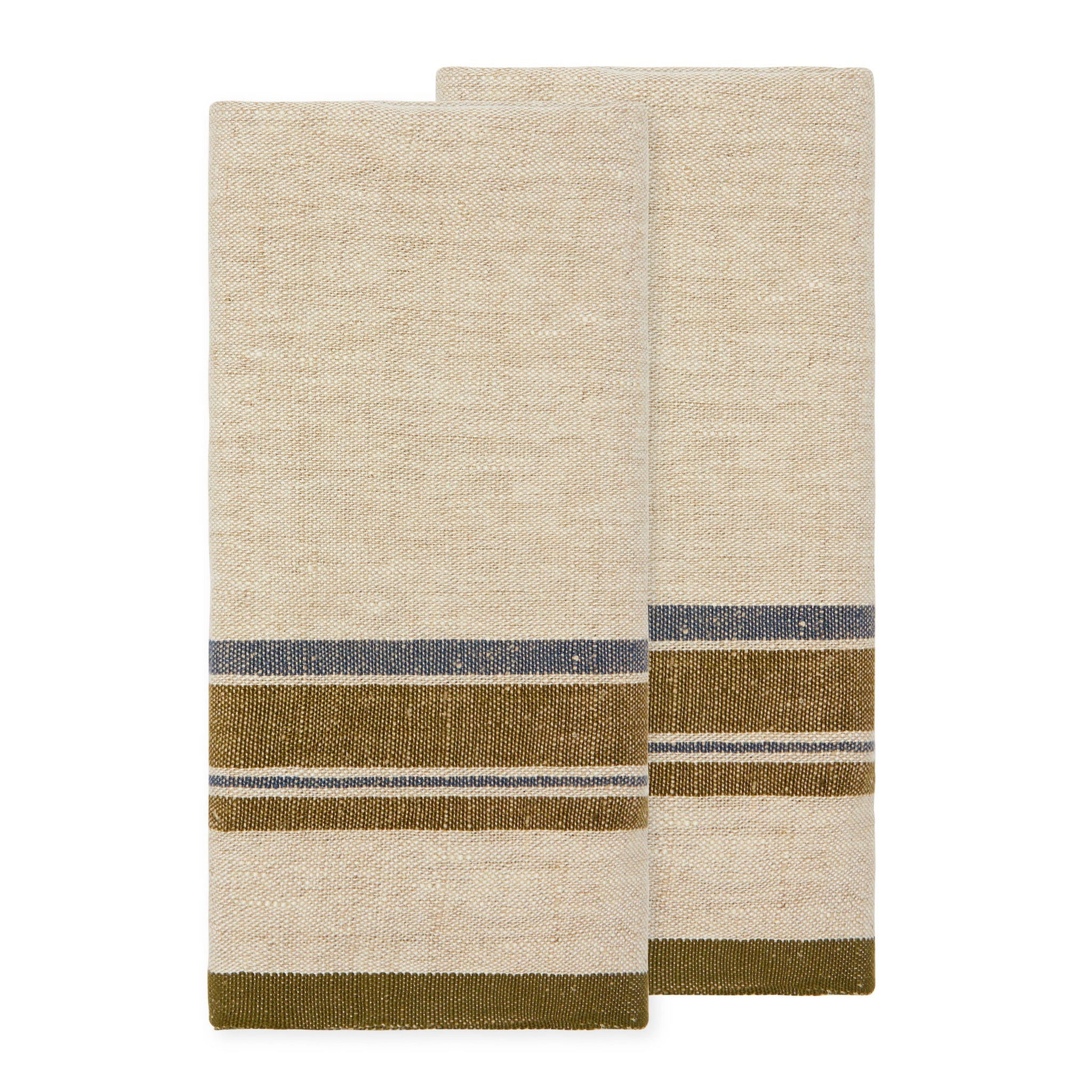 Antibes Natural & Green Tea Towels, Set of 2: Natural Green