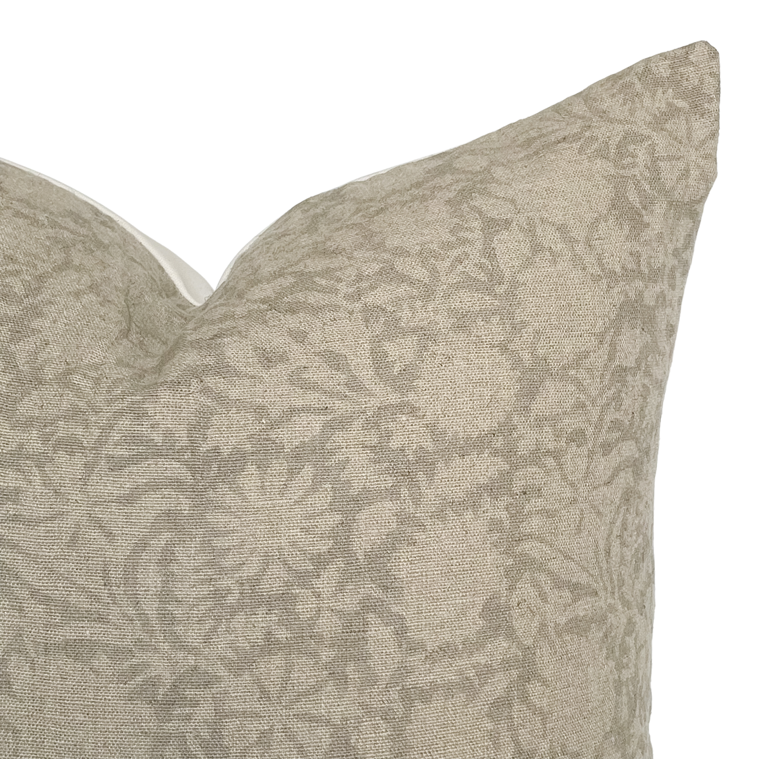 Serena | Soft Greige Floral Handblock Pillow Cover: 20x20