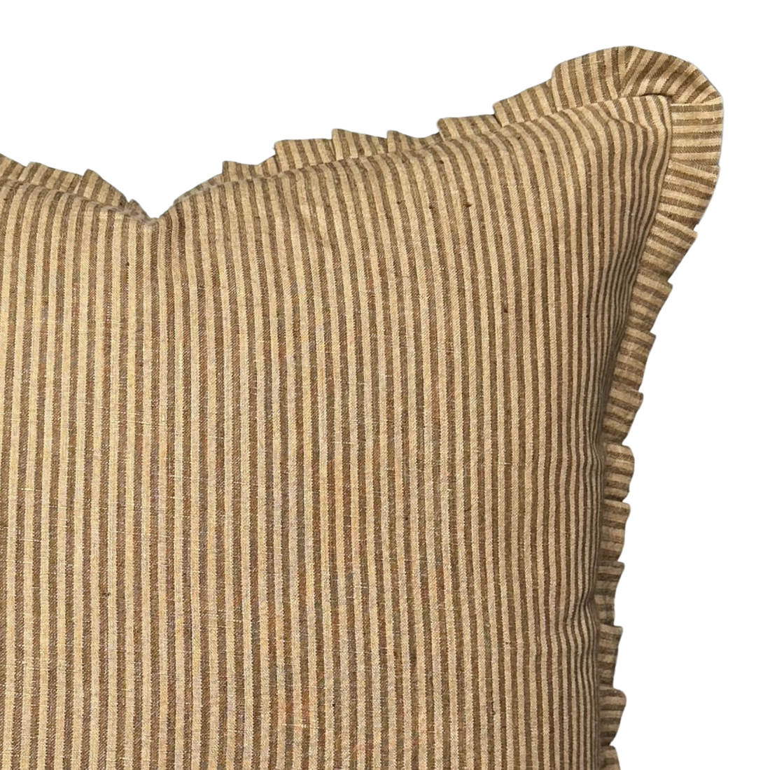 Foster | Brown Tan Pleated Ruffle Linen Stripe Pillow Cover: 22x22