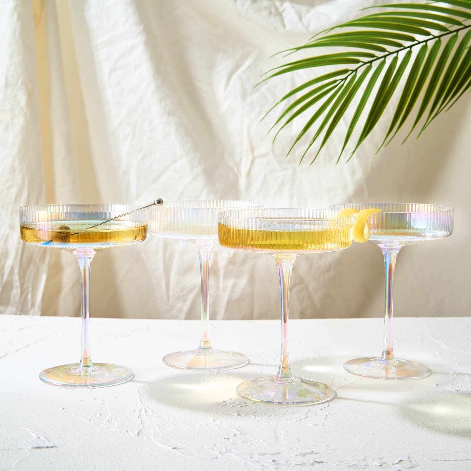 Iridescent Ribbed Champagne Coupe - Set of 4
