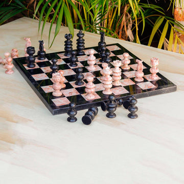Pink & Black Marble Chess Set