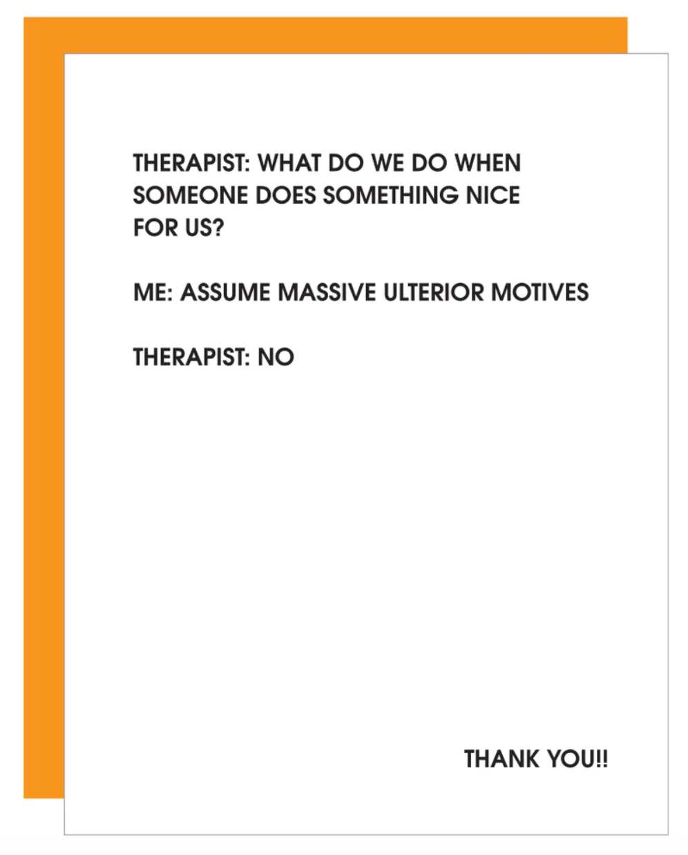 Therapist: Ulterior Motives Thanks Letterpress Card