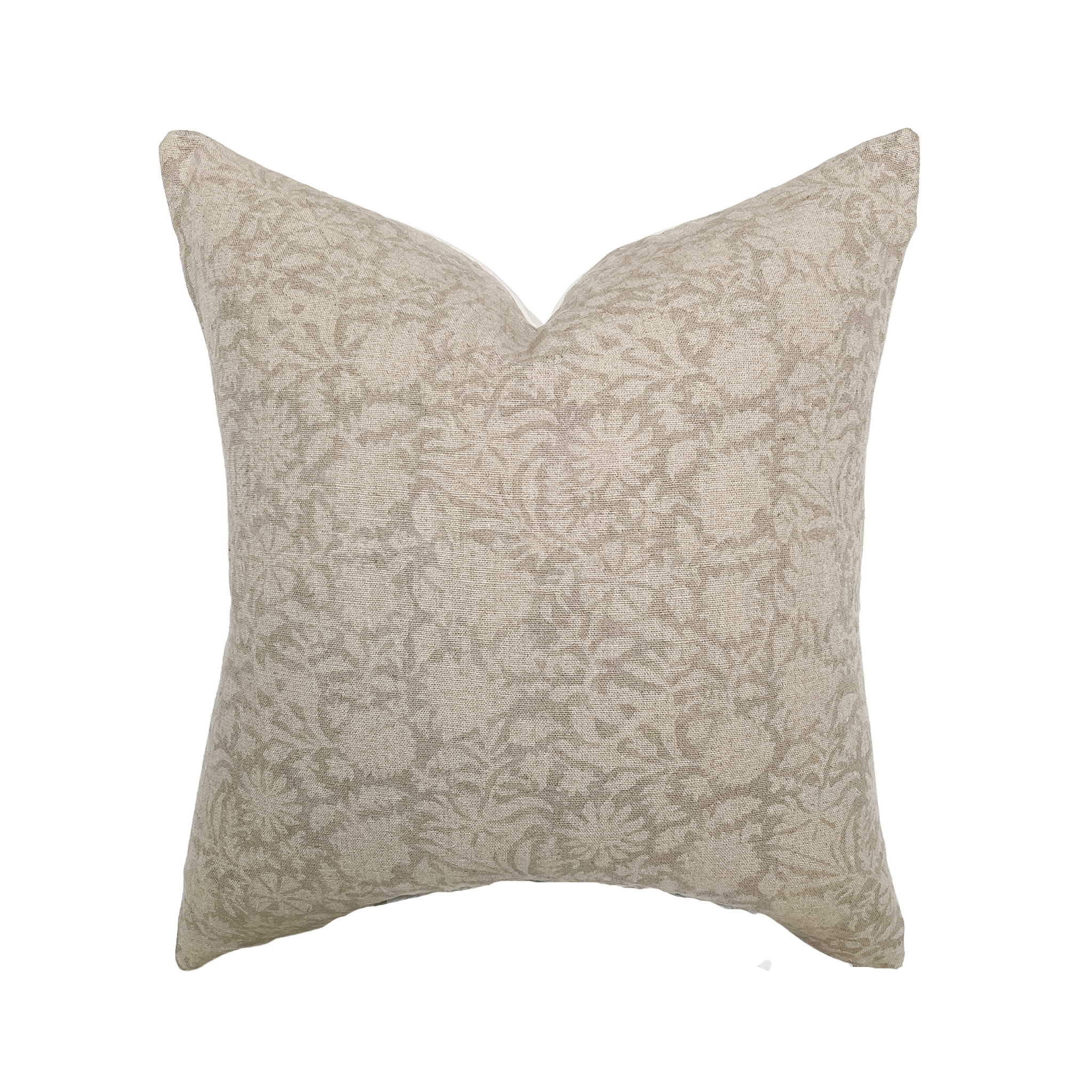 Serena | Soft Greige Floral Handblock Pillow Cover: 20x20