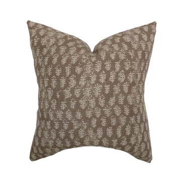 Andie | Warm Brown Floral Handblock Pillow Cover: 14x20