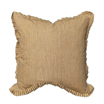 Foster | Brown Tan Pleated Ruffle Linen Stripe Pillow Cover: 22x22
