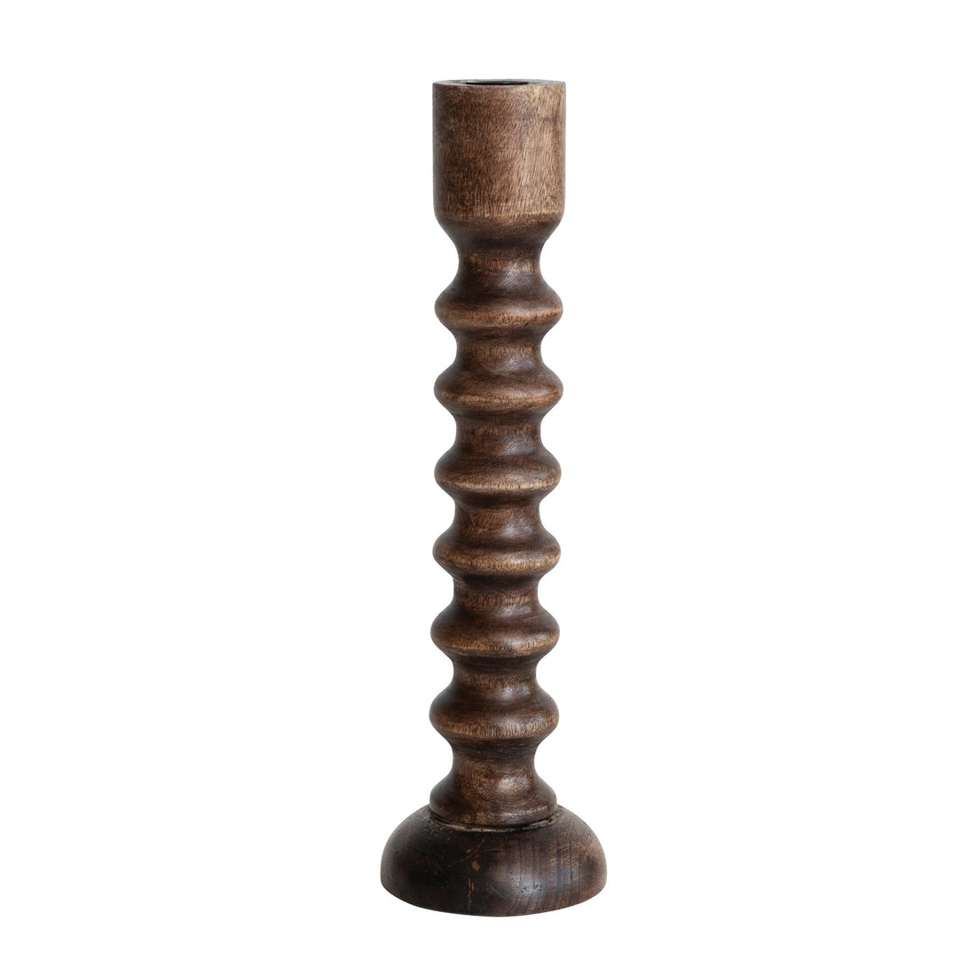 Hand Carved Wood Taper Holder - Medium
