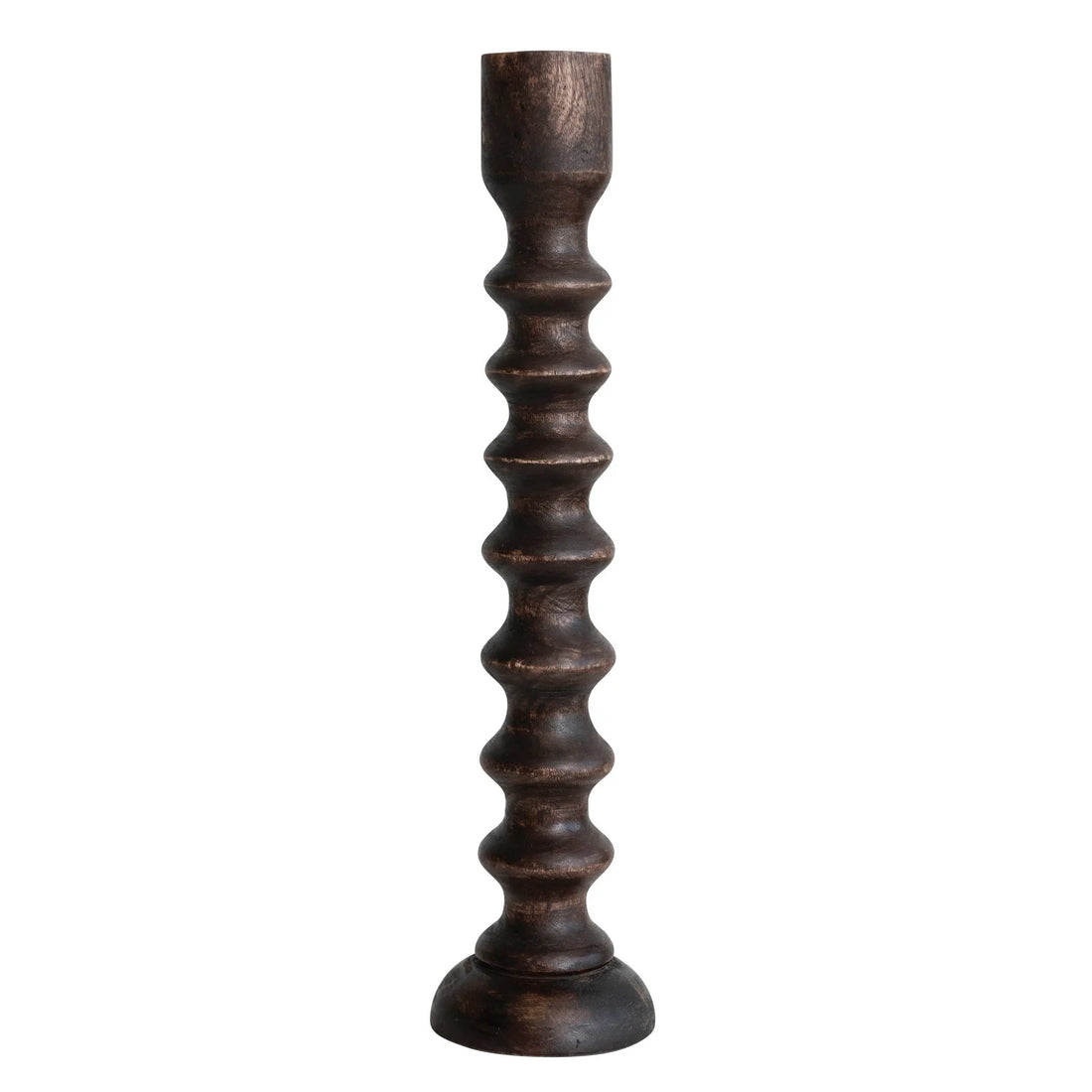 Hand Carved Wood Taper Holder - Tall