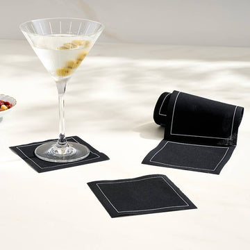 Luxury Disposable/Washable 100% Cotton Cocktail Napkins - Black