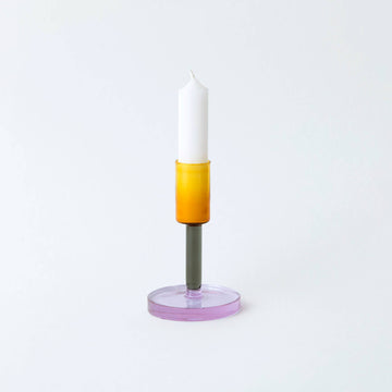 Glass Candlestick - Medium: Grey and Orange