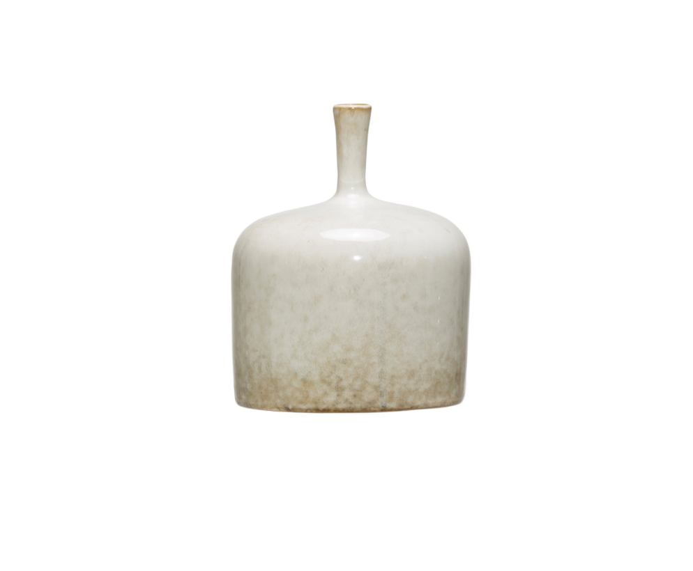 Short Stoneware Vase with Glazed Finish