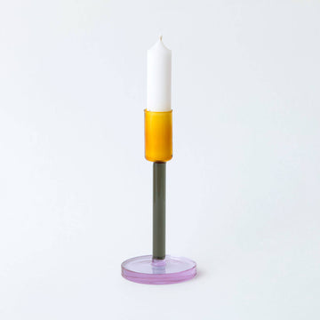 Glass Candlestick - Tall: Grey and Orange