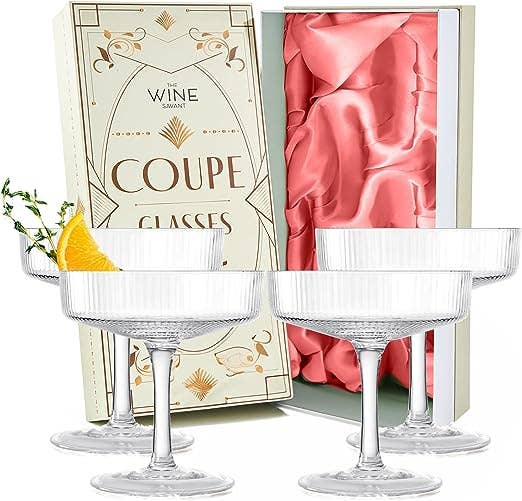 Ribbed Coupe Cocktail Glasses - Set of 4